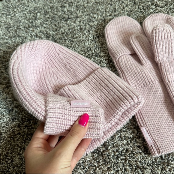 Lululemon Womens Ribbed Merino Wool-Blend Knit Cozy Set Heathered Pink Peony - Picture 3 of 4